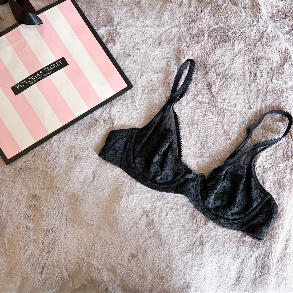 victoria's secret | body by victoria unlined demi black lace bra 34B